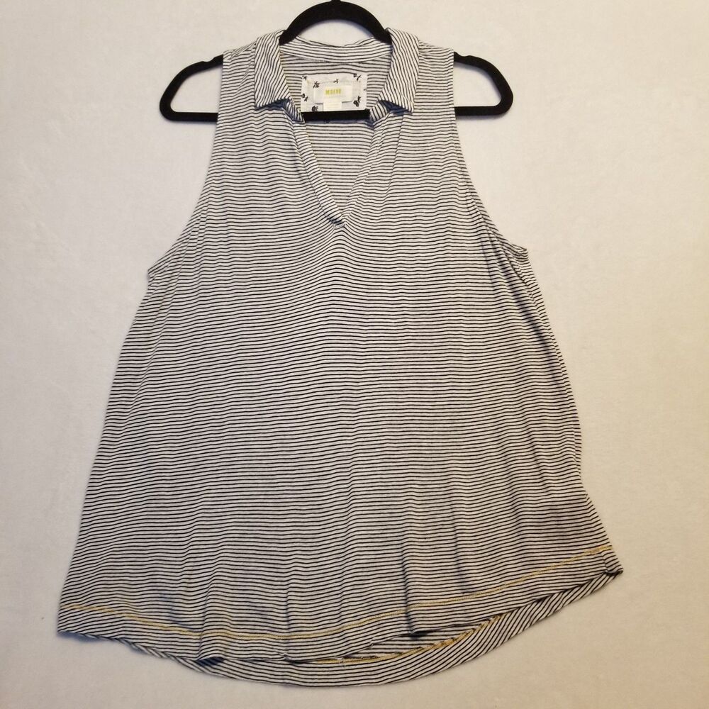 Maeve by Anthropology XL Top Gray Black Striped  V-Neck Jersey Knit Linen Blend